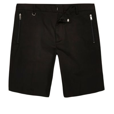 Black sateen skinny fit bermuda shorts